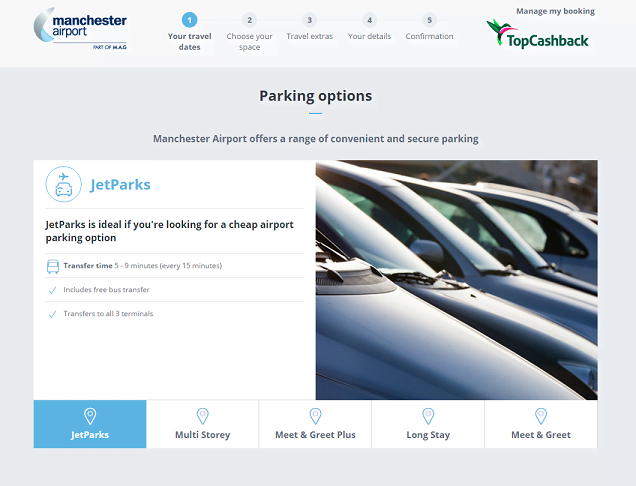 Manchester Airport Parking Homepage Screenshot